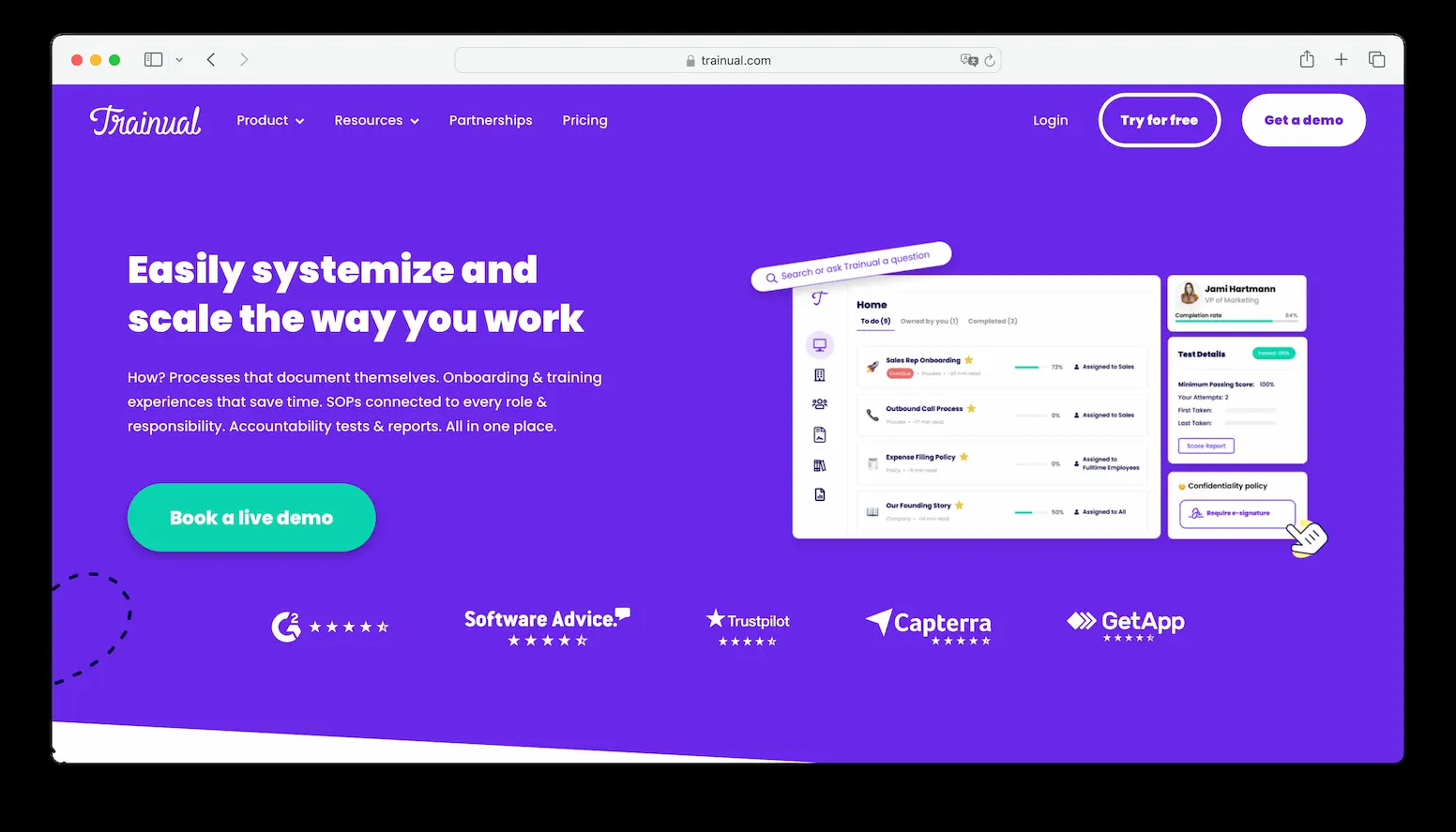Trainual homepage screenshot